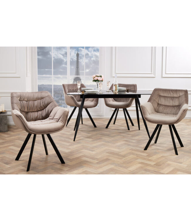 Invicta Interior Design stoel THE DUTCH COMFORT champagne grijs fluweel retro stijl met armleuningen - 38596