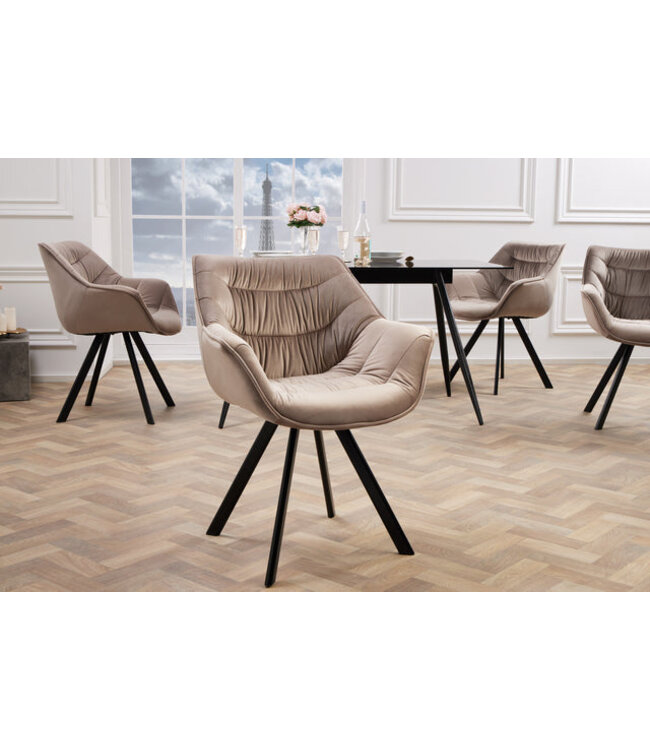 Invicta Interior Design stoel THE DUTCH COMFORT champagne grijs fluweel retro stijl met armleuningen - 38596