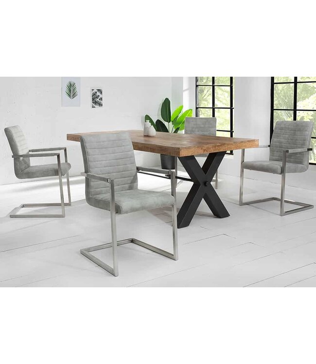 Invicta Interior industrieele sledestoel LOFT steengrijs met armleuning RVS frame - 38497