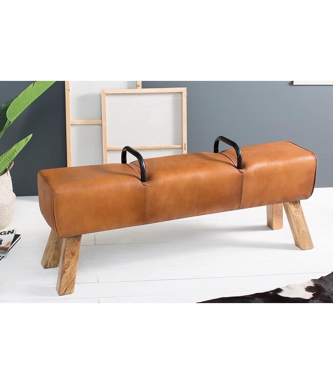 Invicta Interior Retro bank TURNBOCK 134cm met echt lederen bekleding mangohouten bank - 38481