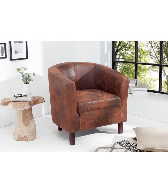 Invicta Interior Design loungestoel HEMINGWAY whiskybruin met armleuningen cocktailstoel massief houten poten - 38475