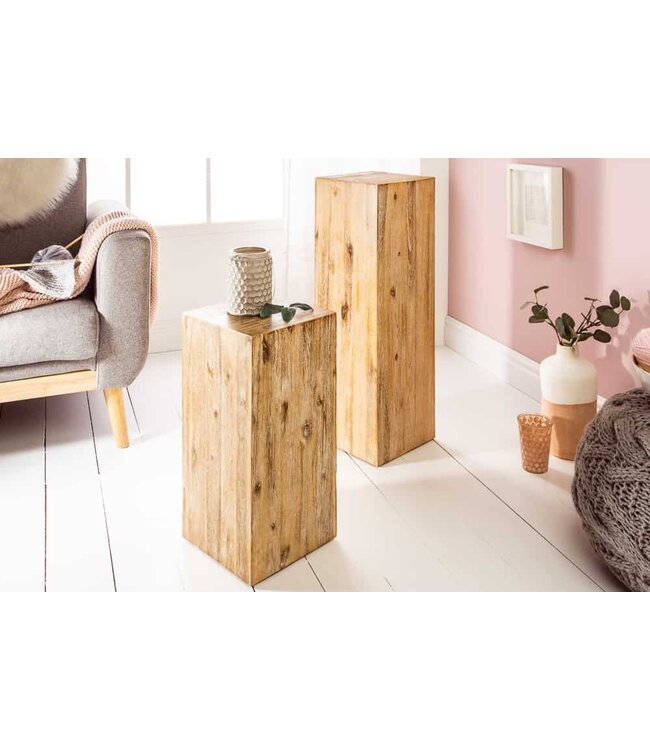 Invicta Interior Massief houten decoratieve kolom COLUMNA 75cm acacia teak grijs gekalkt bijzettafel - 38433