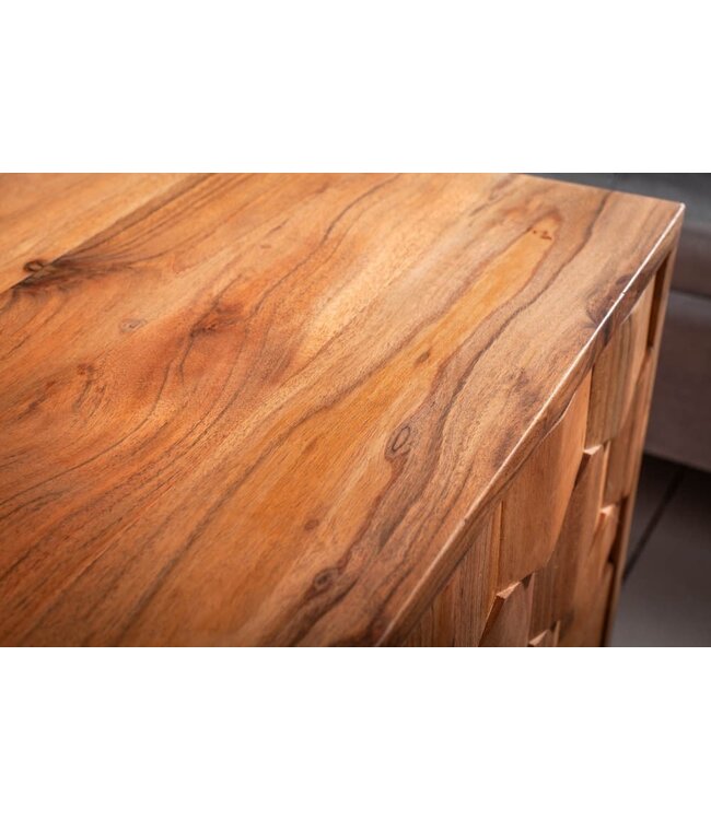 Invicta Interior Massief houten nachtkastje MYSTIC LIVING 40cm natuurlijk acacia 3D bijzettafeltje vooraan met opbergruimte - 38424