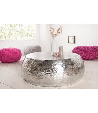 Invicta Interior Ronde salontafel ORIENT 80cm zilver metaal aluminium gehamerd ontwerp handgemaakt - 38396