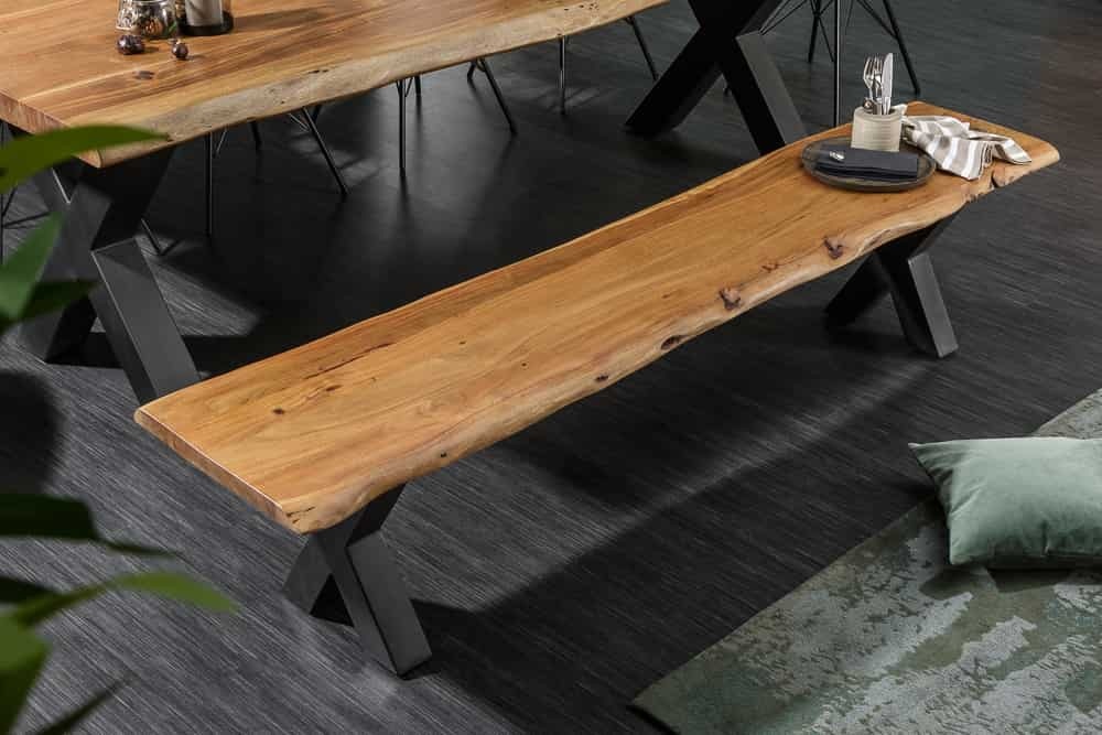 Massieve boomstambank MAMMUT NATURE 200cm massief acaciahout 3,5cm dik blad - 38354