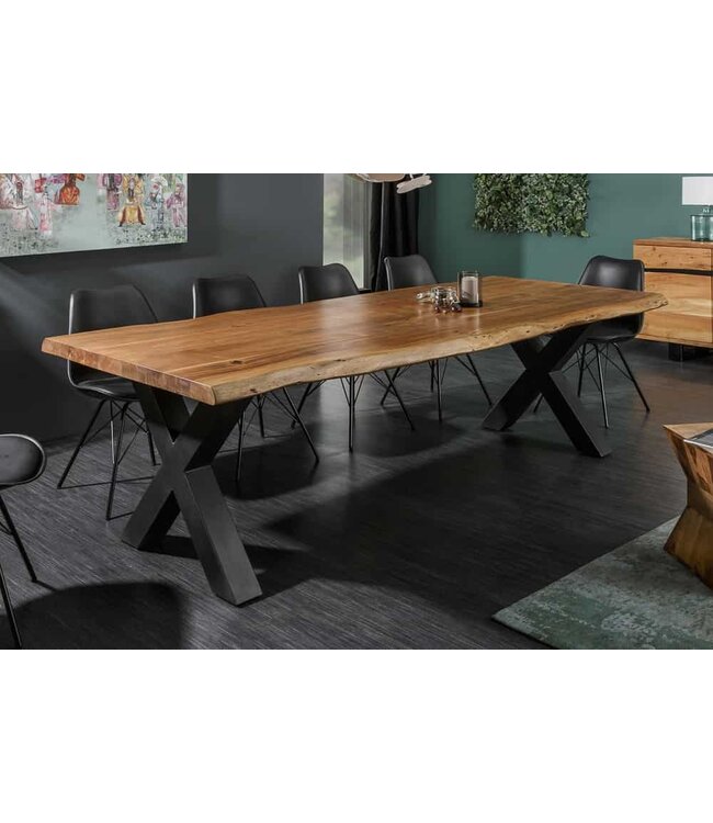 Invicta Interior Massief houten eettafel MAMMUT NATURE 240cm acaciaboom rand X-frame 6cm tafelblad - 38350
