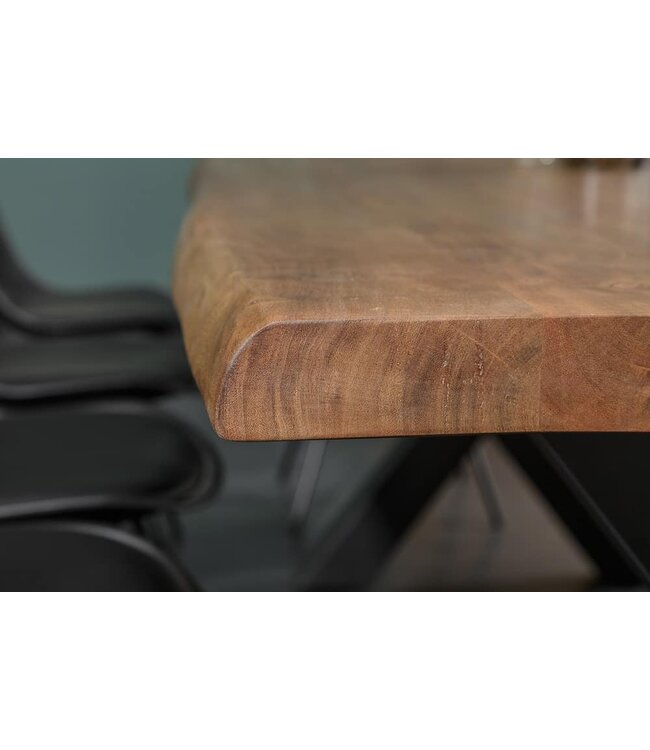 Invicta Interior Massief houten eettafel MAMMUT NATURE 200cm acacia X-frame zwarte boomrand 6cm tafelblad - 38349