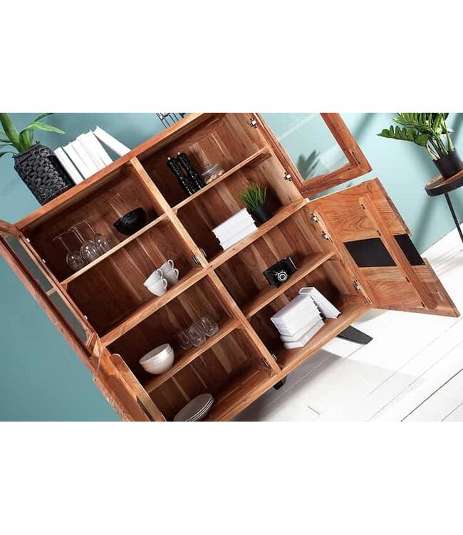 Invicta Interior Massief dressoir AMAZONAS 140cm acacia metalen vitrinekast boomrand - 38330