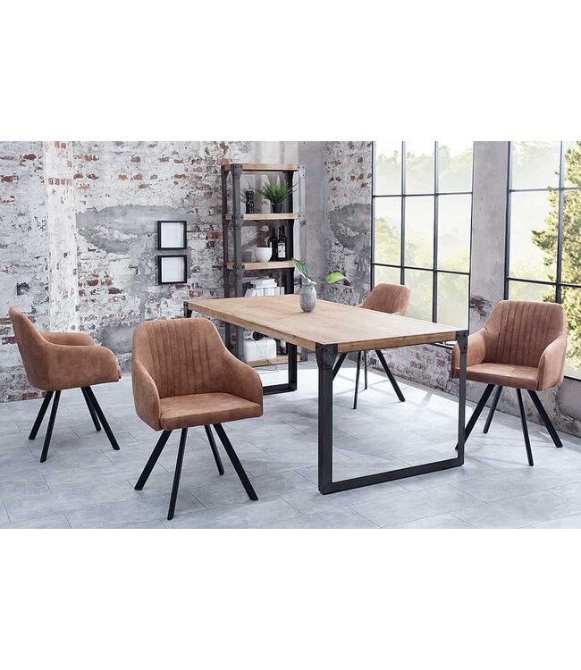 Invicta Interior Retro design stoel LUCCA vintage bruin met quilten industrieele stijl - 38308