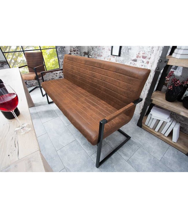 Invicta Interior industrieele sledebank LOFT 160cm vintage bruin met armleuning - 38198