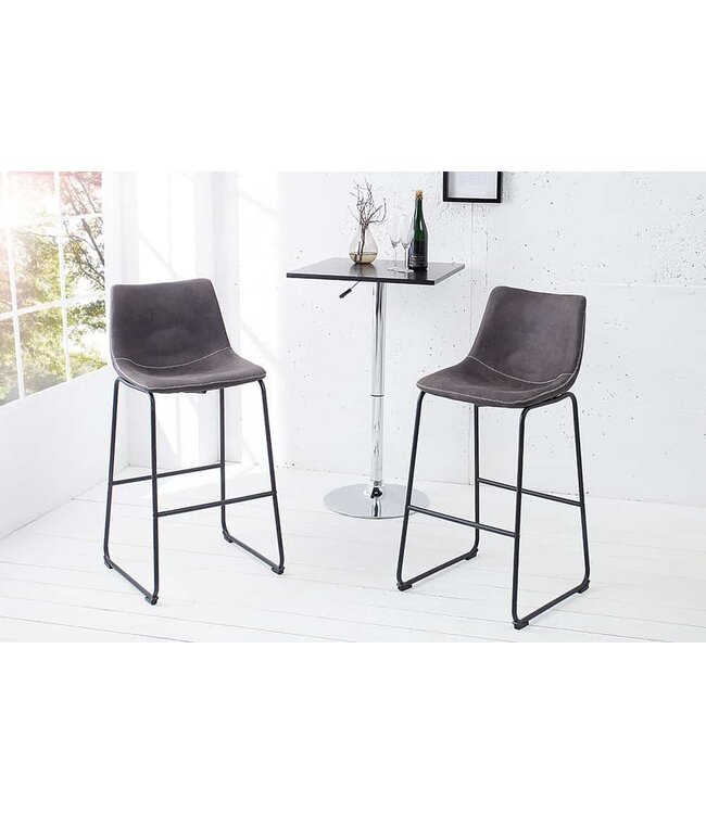 Invicta Interior Industrieel design barstoel DJANGO vintage grijs met ijzeren frame - 38110