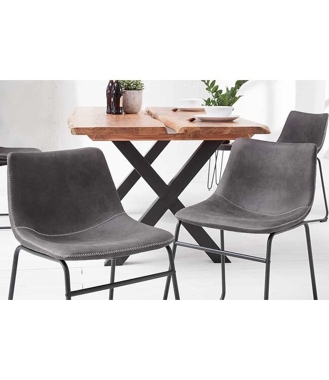 Invicta Interior industrieele design stoel DJANGO vintage grijs met ijzeren frame - 38109