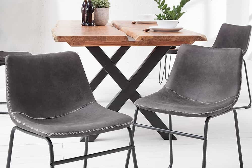 industrieele design stoel DJANGO vintage grijs met ijzeren frame - 38109