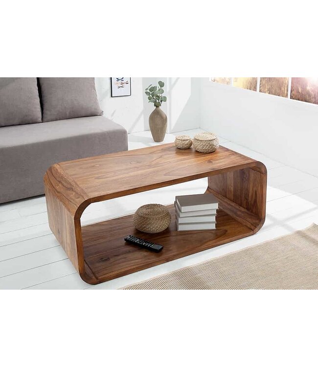 Invicta Interior Massief houten salontafel CUBUS 100cm Sheesham steenafwerking TV-bord retro design - 38032