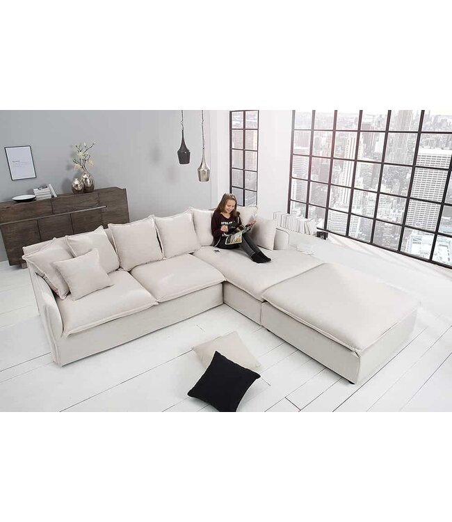 Invicta Interior Grote hoekbank HEAVEN 255cm naturel linnen stof inclusief kussens landelijke stijl - 37599