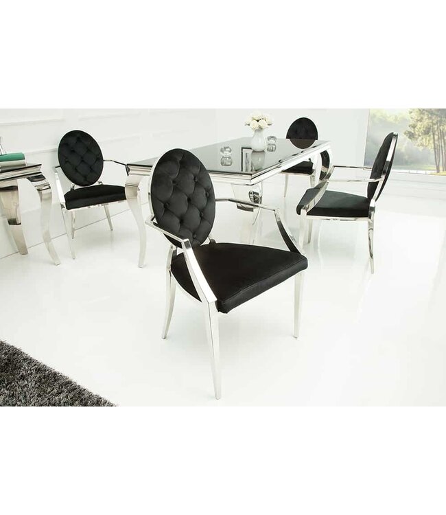 Invicta Interior Elegante stoel MODERN BAROK zwart fluweel met armleuningen en decoratieve knopen - 37355