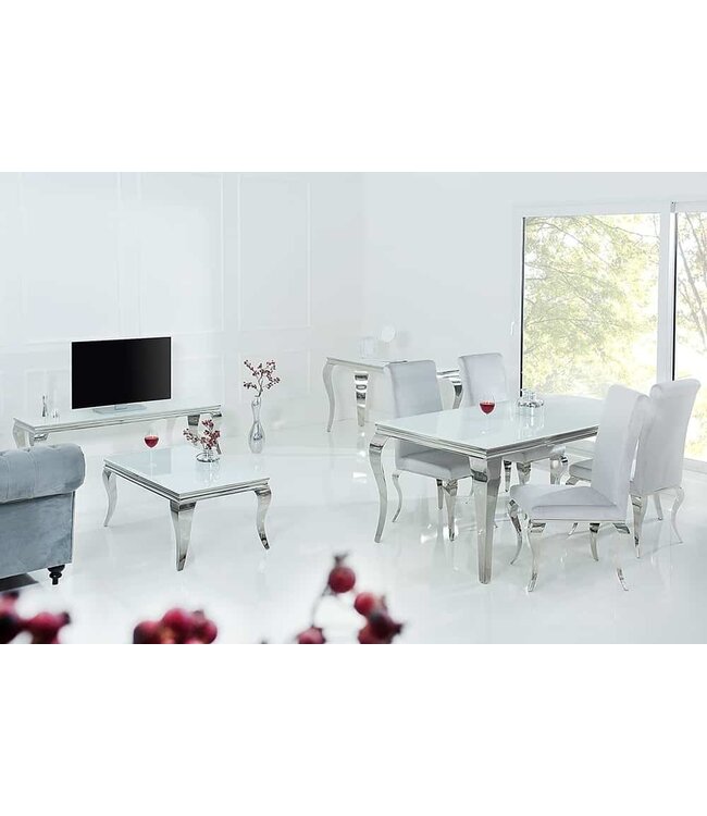 Invicta Interior Elegante salontafel MODERN BAROK 100cm zilver met wit opaalglas - 37353