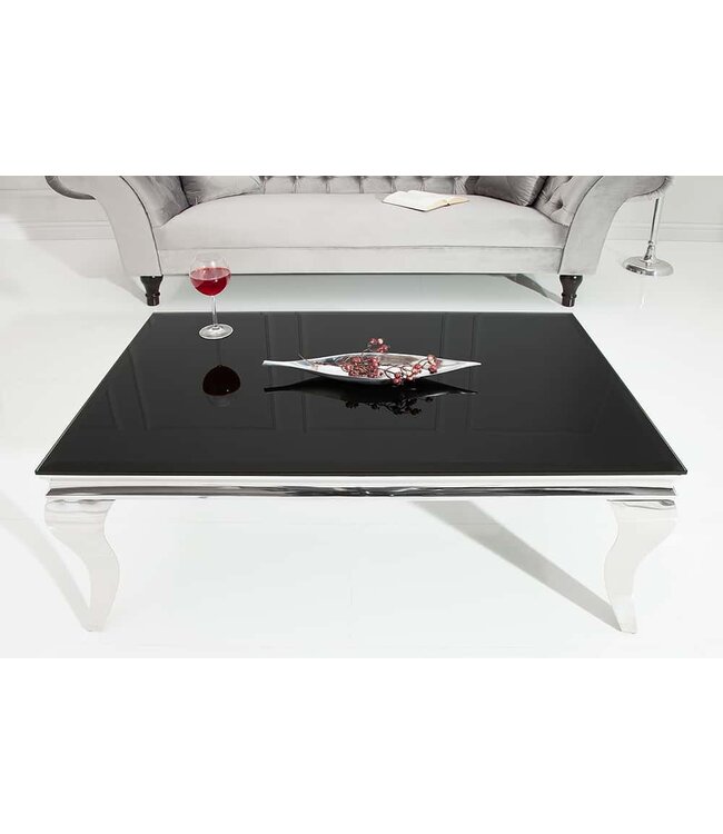 Invicta Interior Elegante salontafel MODERN BAROK 100cm zilver met zwart opaal glas - 37352