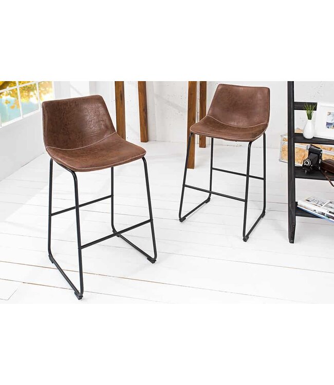 Invicta Interior Design barstoel DJANGO vintage bruin met ijzeren frame - 37348