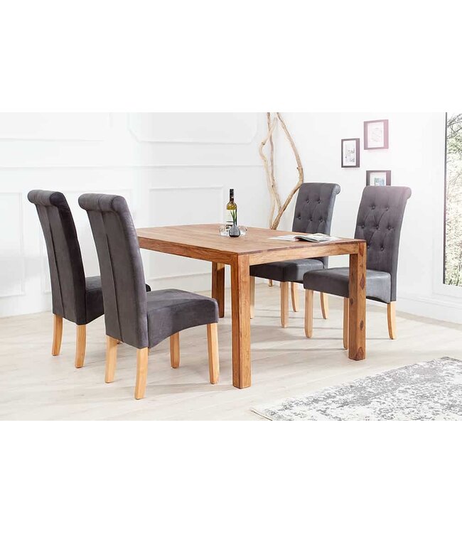 Invicta Interior Elegante stoel CASA vintage grijs met decoratieve knopen massief houten poten - 37293