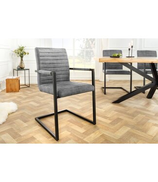 Invicta Interior industrieele sledestoel LOFT vintage grijze armleuningen eetkamerstoel met ijzeren frame - 37261