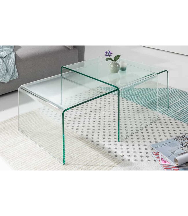 Invicta Interior Hoogwaardige set van 2 glazen salontafels FANTOME 100cm transparant - 37255