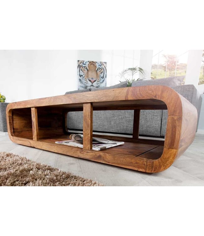 Invicta Interior Massieve salontafel GEBOGEN 100cm Sheeshamhout TV-lowboard met steenafwerking - 37204