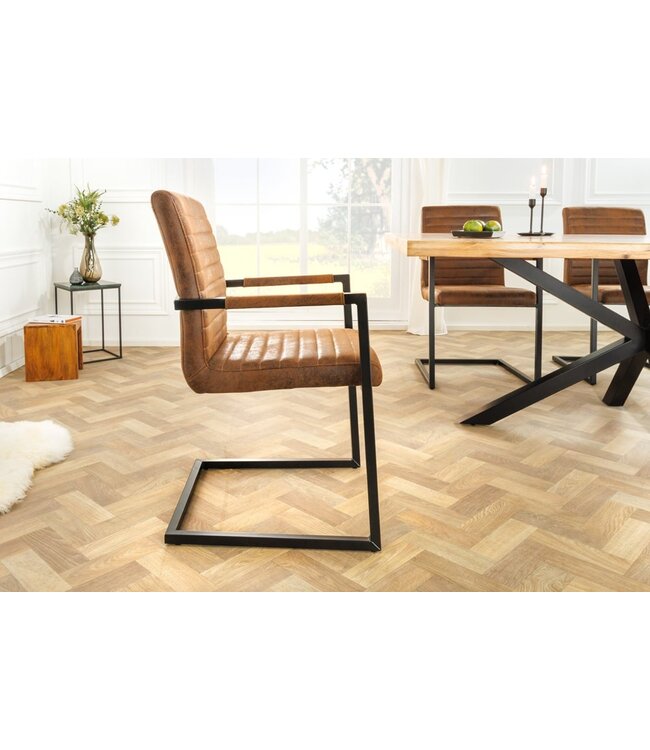 Invicta Interior industrieele sledestoel LOFT vintage bruine armleuningen ijzeren frame eetkamerstoel - 37081