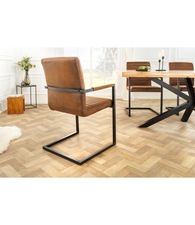 Invicta Interior industrieele sledestoel LOFT vintage bruine armleuningen ijzeren frame eetkamerstoel - 37081