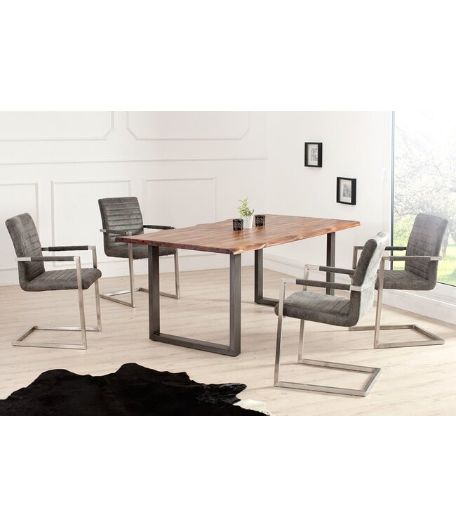 Invicta Interior industrieele sledestoel LOFT vintage grijs met armleuning RVS frame - 37080