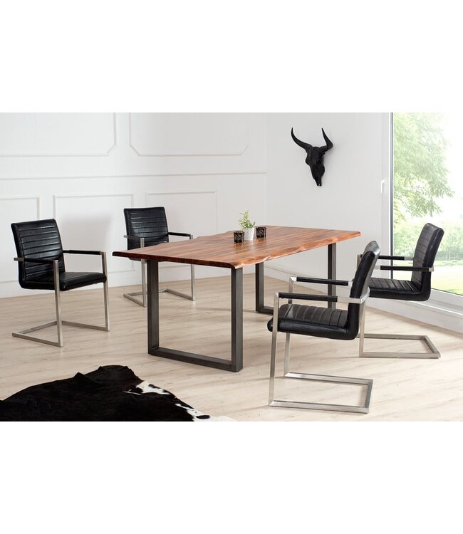 Invicta Interior industrieele sledestoel LOFT antiek zwart met armleuning RVS frame - 37079