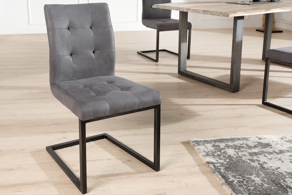 Design sledestoel OXFORD vintage grijs ijzeren frame - 36962