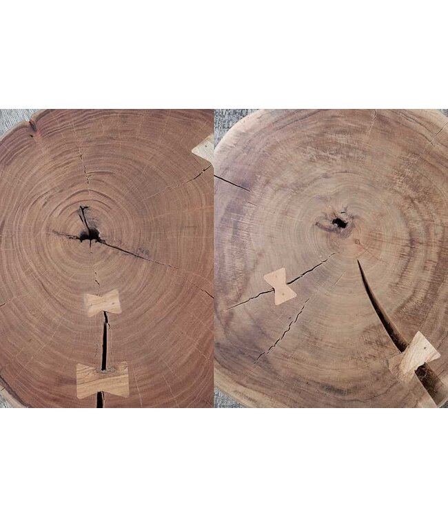 Invicta Interior Boomstam salontafel GOA 60cm naturel acacia massief hout rond met wielen uniek - 36793