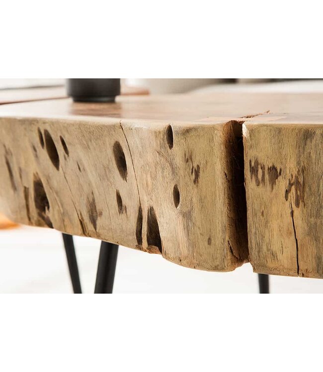 Invicta Interior Ronde salontafel GOA 60cm massief acaciahout boomstam zwart metalen poten - 36558