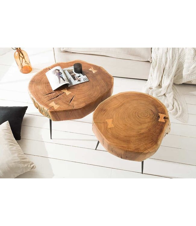 Invicta Interior Ronde salontafel GOA 60cm massief acaciahout boomstam zwart metalen poten - 36558