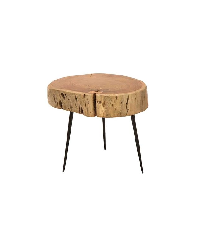 Invicta Interior Ronde salontafel GOA 60cm massief acaciahout boomstam zwart metalen poten - 36558