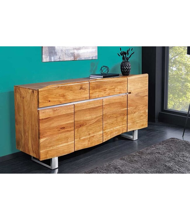 Invicta Interior Massief boomstamdressoir MAMMUT 170cm acacia sledeonderstel van roestvrij staal - 36555