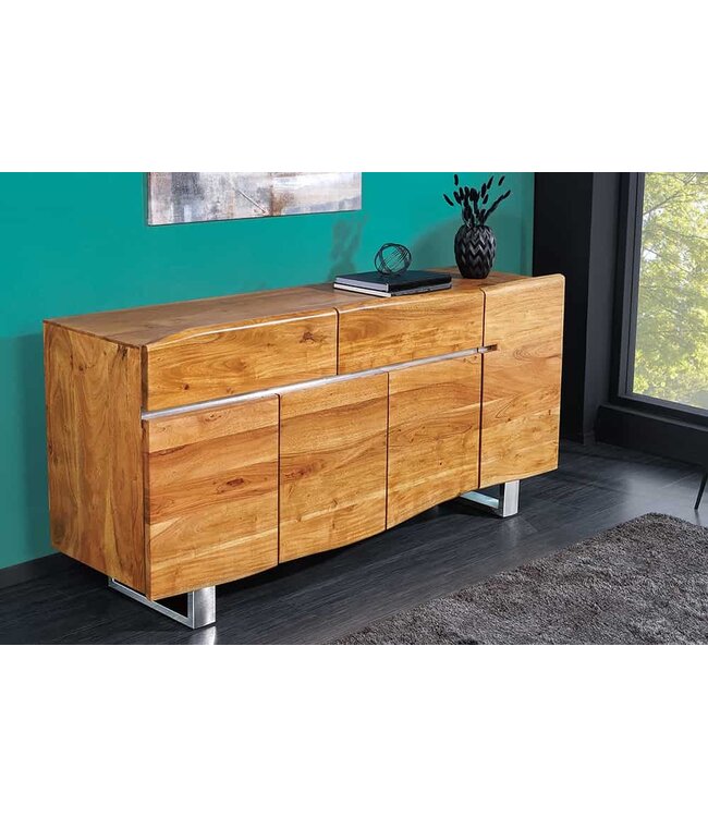 Invicta Interior Massief boomstamdressoir MAMMUT 170cm acacia sledeonderstel van roestvrij staal - 36555