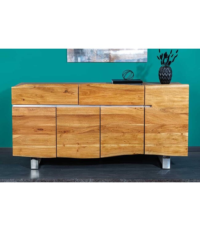 Invicta Interior Massief boomstamdressoir MAMMUT 170cm acacia sledeonderstel van roestvrij staal - 36555