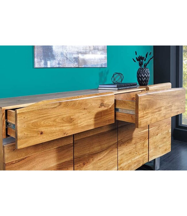 Invicta Interior Massief boomstamdressoir MAMMUT 170cm acacia sledeonderstel van roestvrij staal - 36555