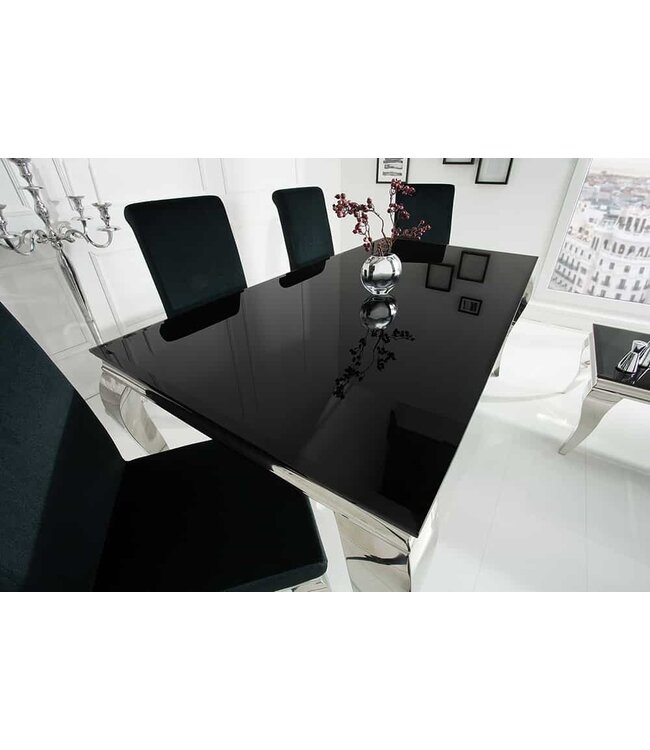 Invicta Interior Elegante design eettafel MODERN BAROK 180cm zwart roestvrijstalen opaalglas tafelblad - 36544