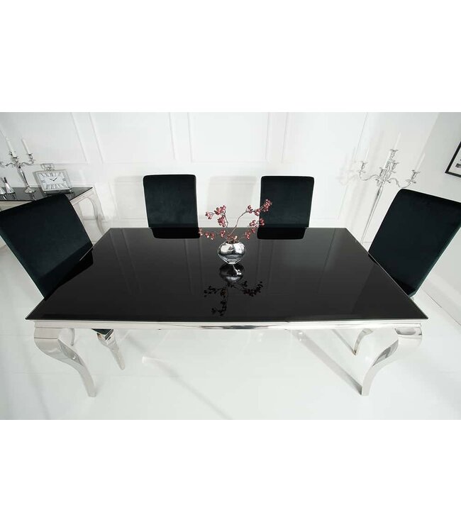 Invicta Interior Elegante design eettafel MODERN BAROK 180cm zwart roestvrijstalen opaalglas tafelblad - 36544