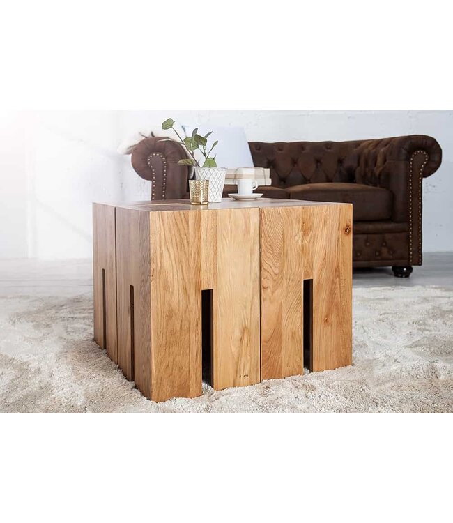 Invicta Interior Design bijzettafel CASTLE 45cm wild eiken naturel geolied krukje - 36439