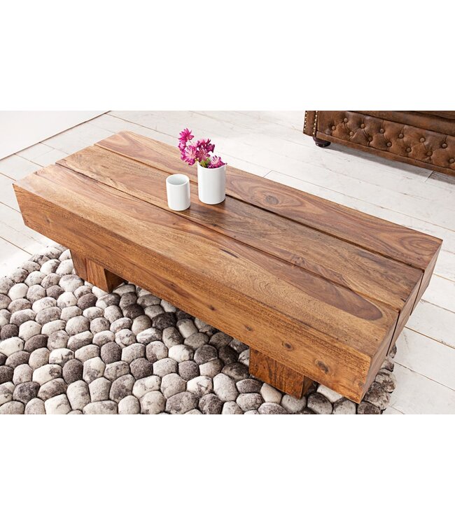 Invicta Interior Massief houten design salontafel BOLT 100cm Sheesham steenafwerking - 36337