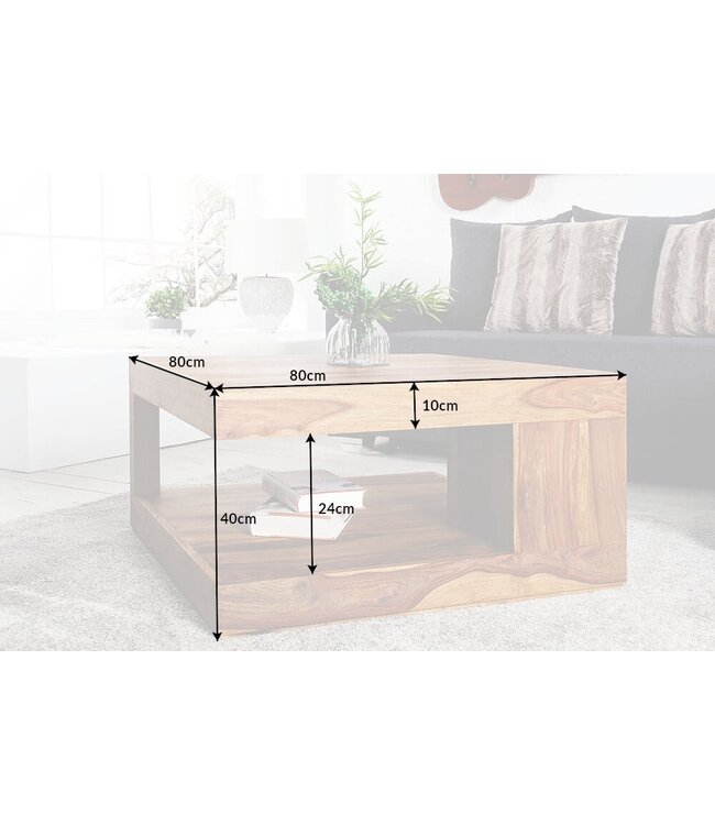 Invicta Interior Massief kostbare houten salontafel GIANT 80cm Sheesham Stone Finish - 36333