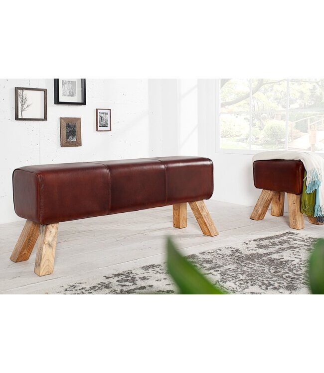 Invicta Interior Retro bank TURNBOCK 120cm met echt leren bekleding mangohouten bank - 36269