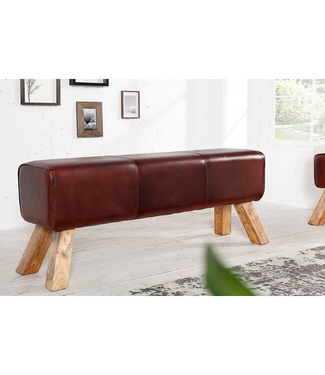 Invicta Interior Retro bank TURNBOCK 120cm met echt leren bekleding mangohouten bank - 36269