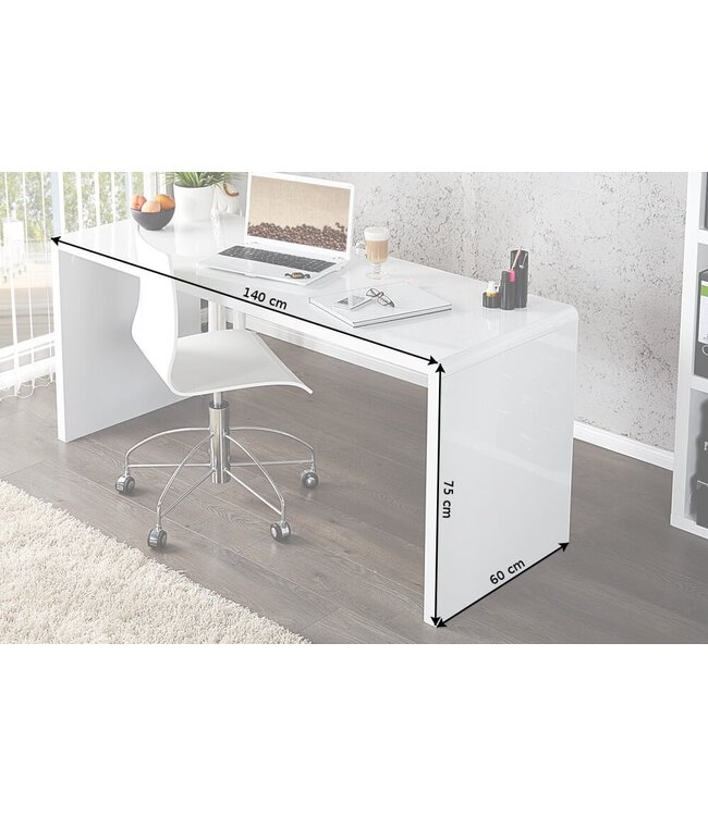 Invicta Interior Design bureau FAST TRADE 140cm witte hoogglans bureautafel - 36024