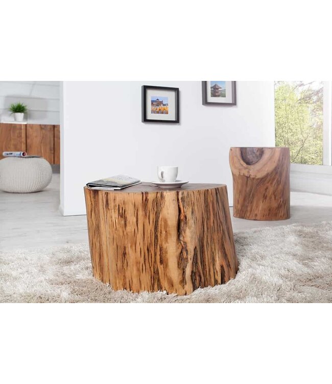 Invicta Interior Massief houten salontafel GOA 50cm acaciaboomstamkruk bijzettafel handgemaakt - 35899