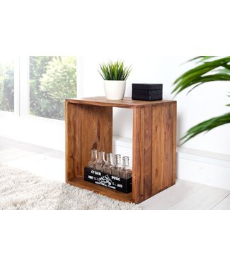 Invicta Interior Handgemaakte bijzettafel MAKASSAR 45cm Plank met sheesham steenafwerking massief hout - 35862